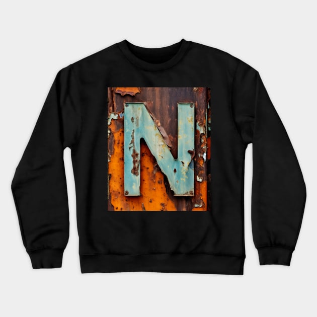 Rusty Letter N Antique Monogram Letter N Initial Alphabet Crewneck Sweatshirt by Mind Your Tee